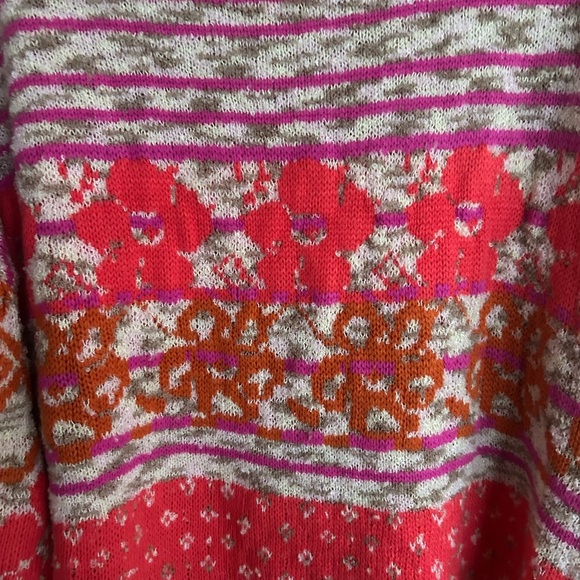 Bunulu XL Soft Mixed Media Electric Floral Stripped Boho Balloon Sleeves Sweater - Picture 7 of 8